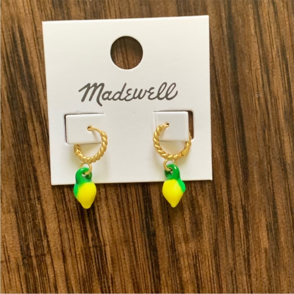 Madewell enamel lemon twisted huggie hoop earring